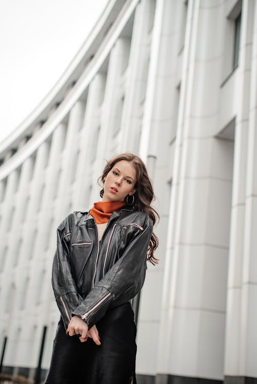 Free Young Woman in a Leather Jacket  Stock Photo