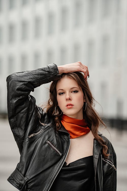 Portrait of a Young Woman in a Leather Jacket