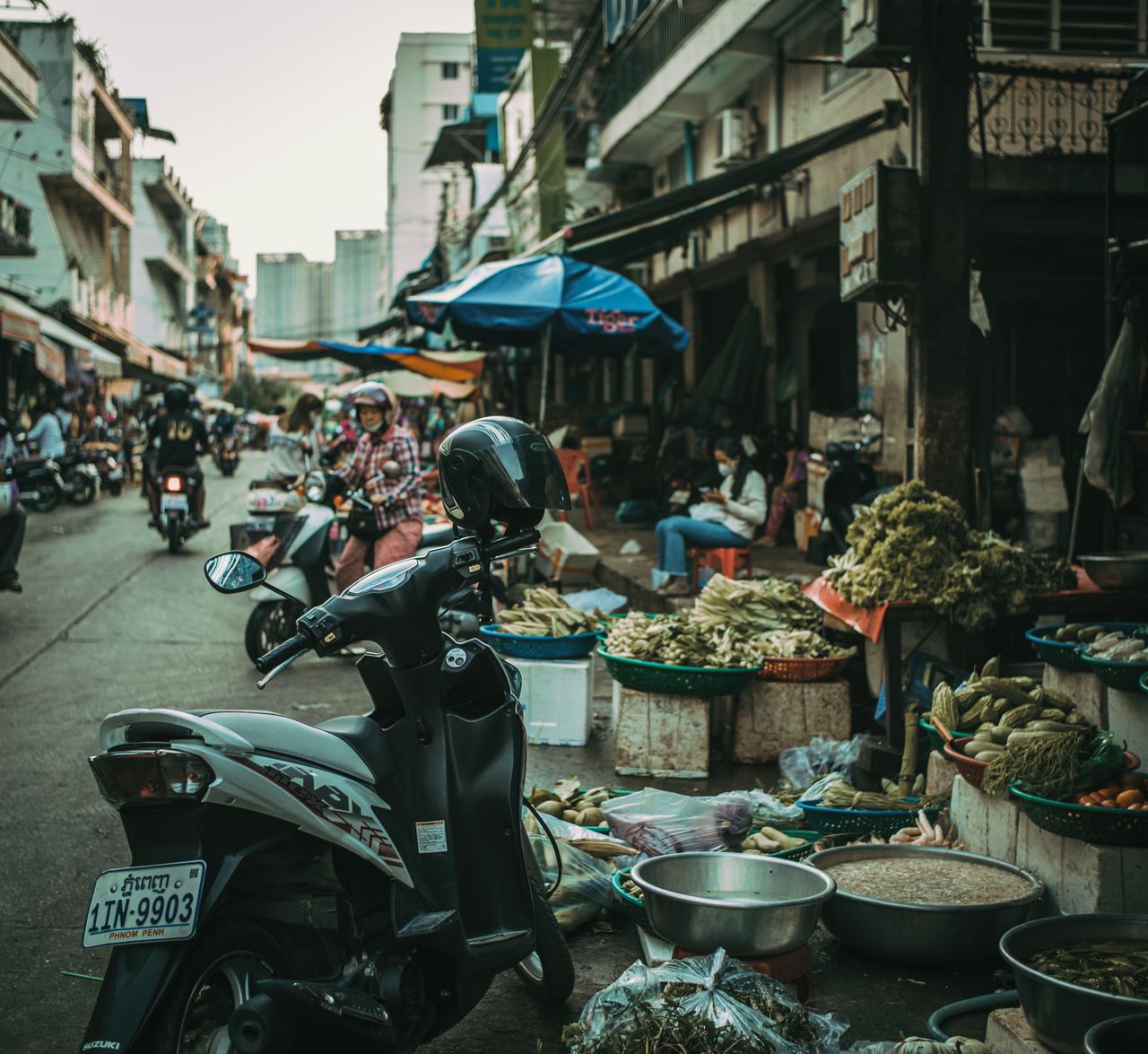 Fresh produce and spices at a Cambodian market