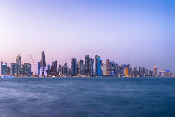 Doha Qatar skyline at twilight