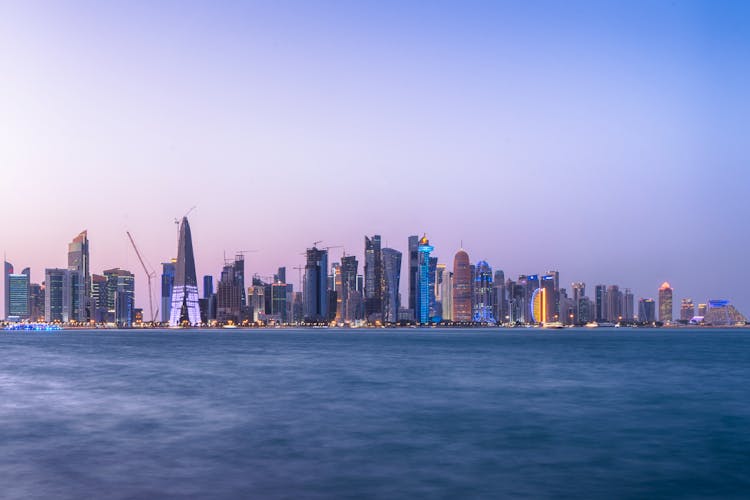 City Skyline Near Body Of Water In Doha, Qatar