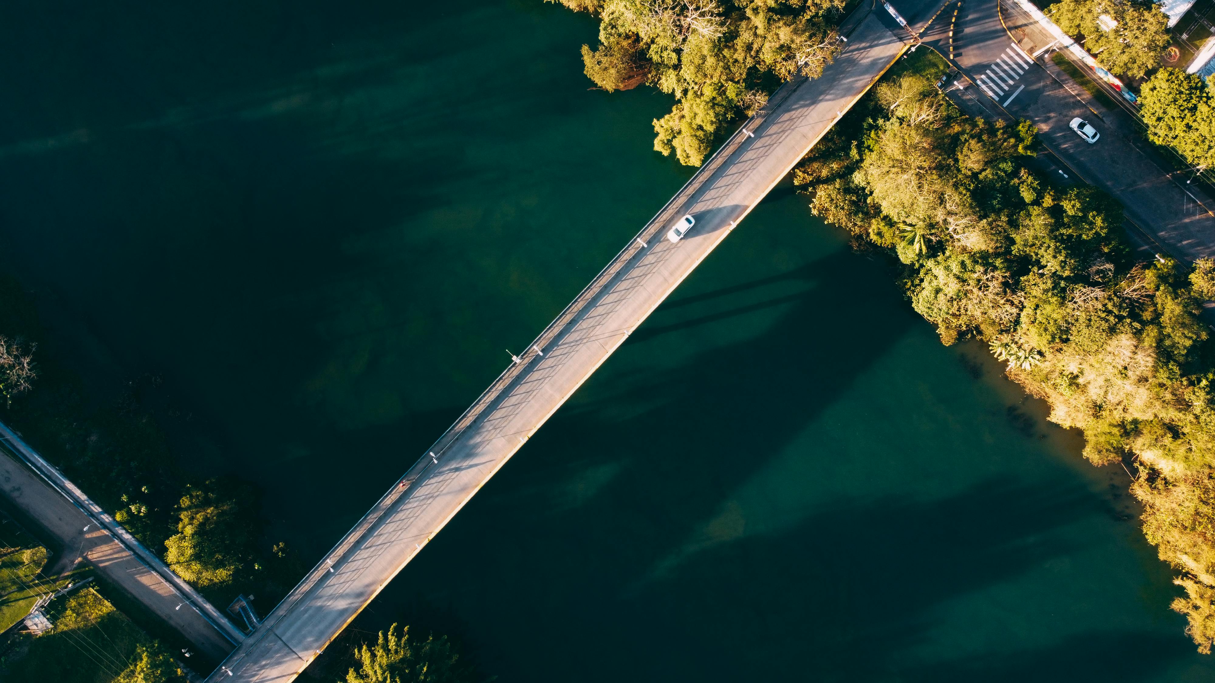 aerial footage of bridge over river