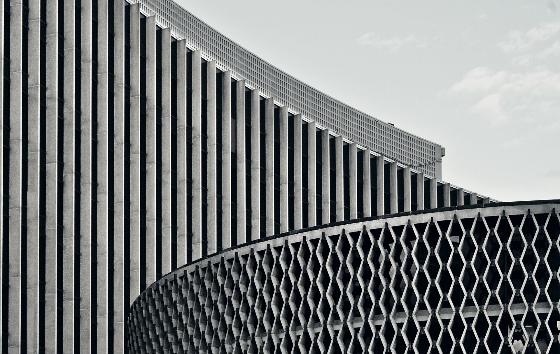 Striking black and white geometric building facade