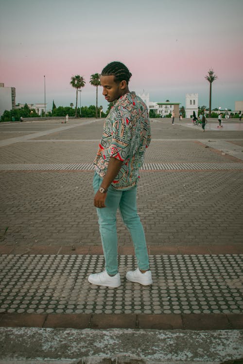 Stylish Man in Aztec Print Button Shirt