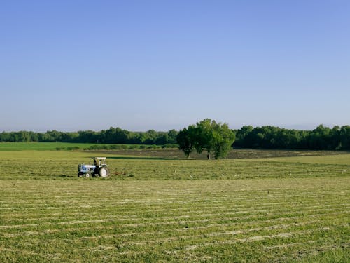 A Tractor Plowing on Green Field