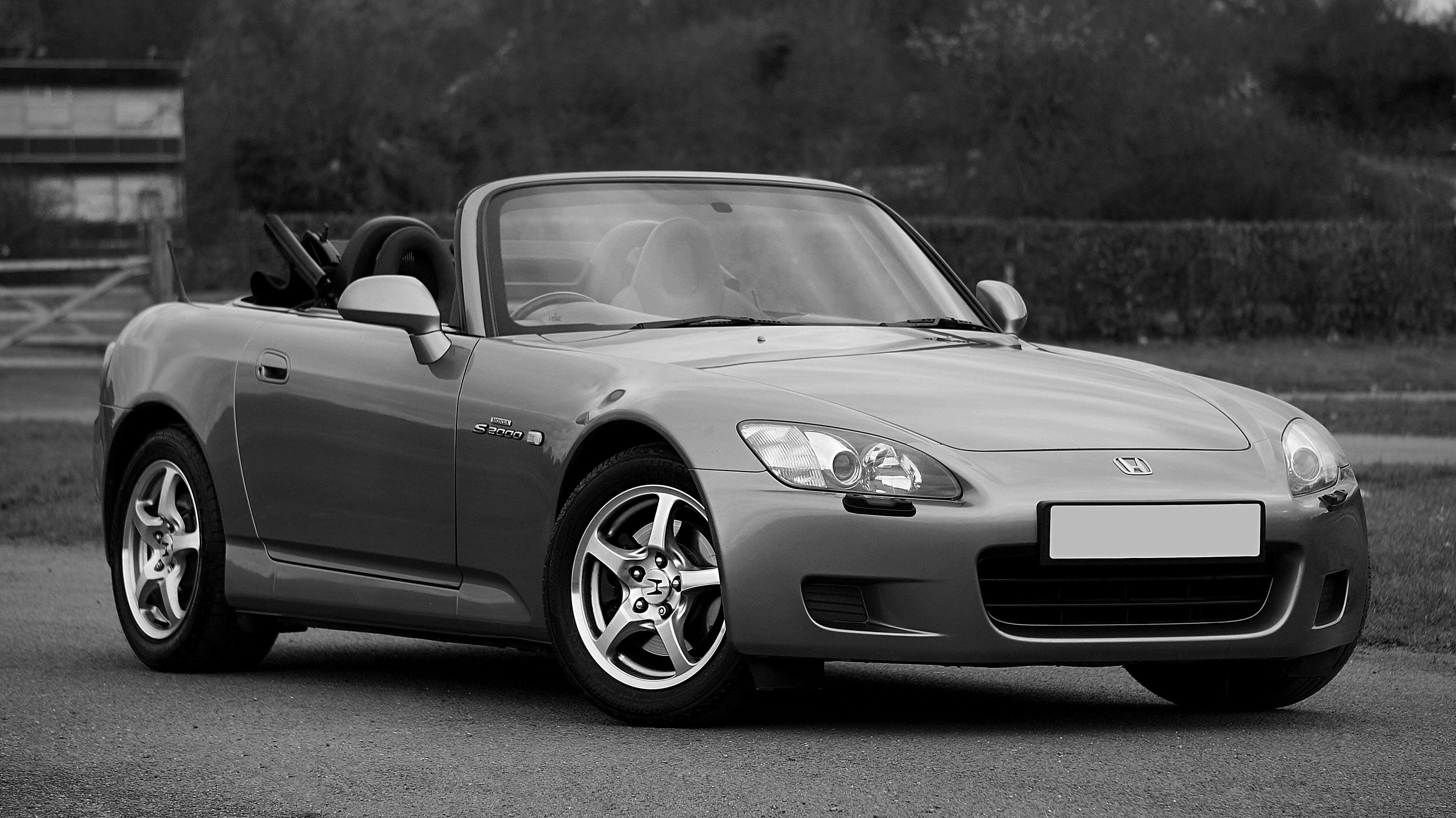Free Monochrome image of a Honda convertible parked outdoors in the UK. Stock Photo