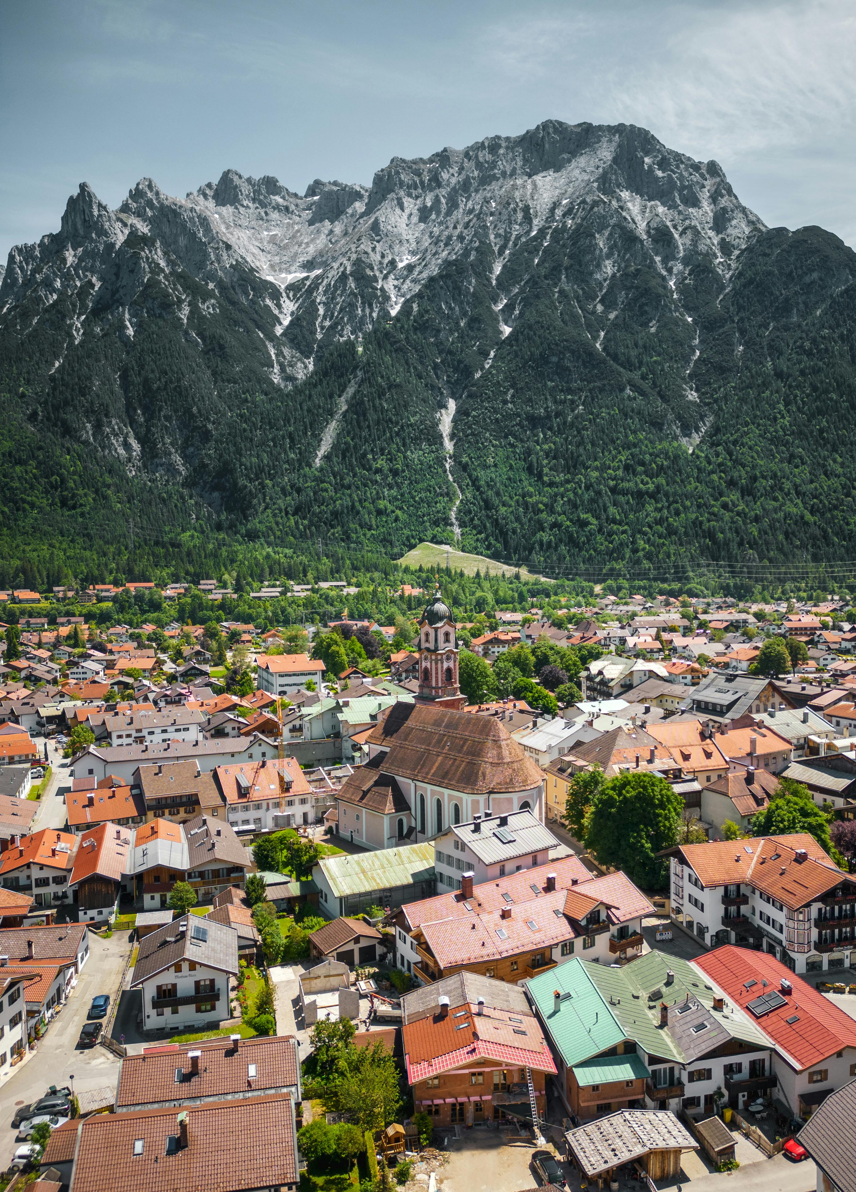 mittenwald and karwendel mountain by drone