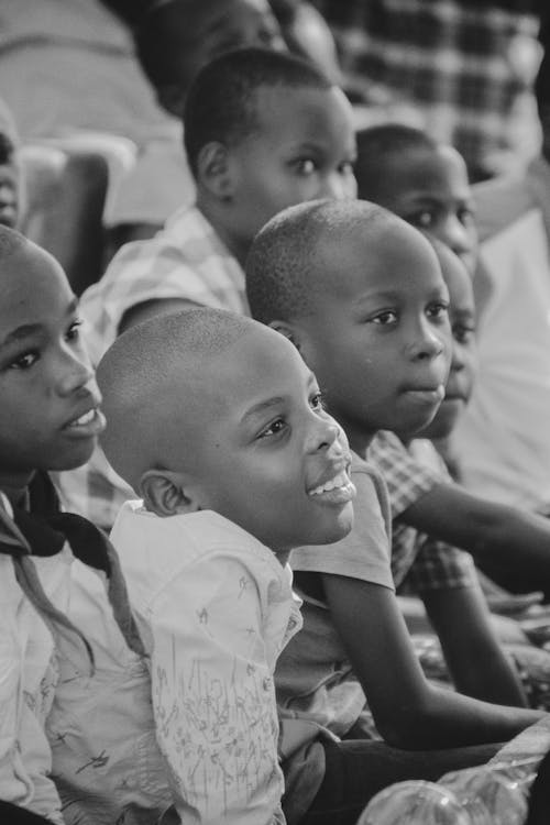 Grayscale Photo of Children 