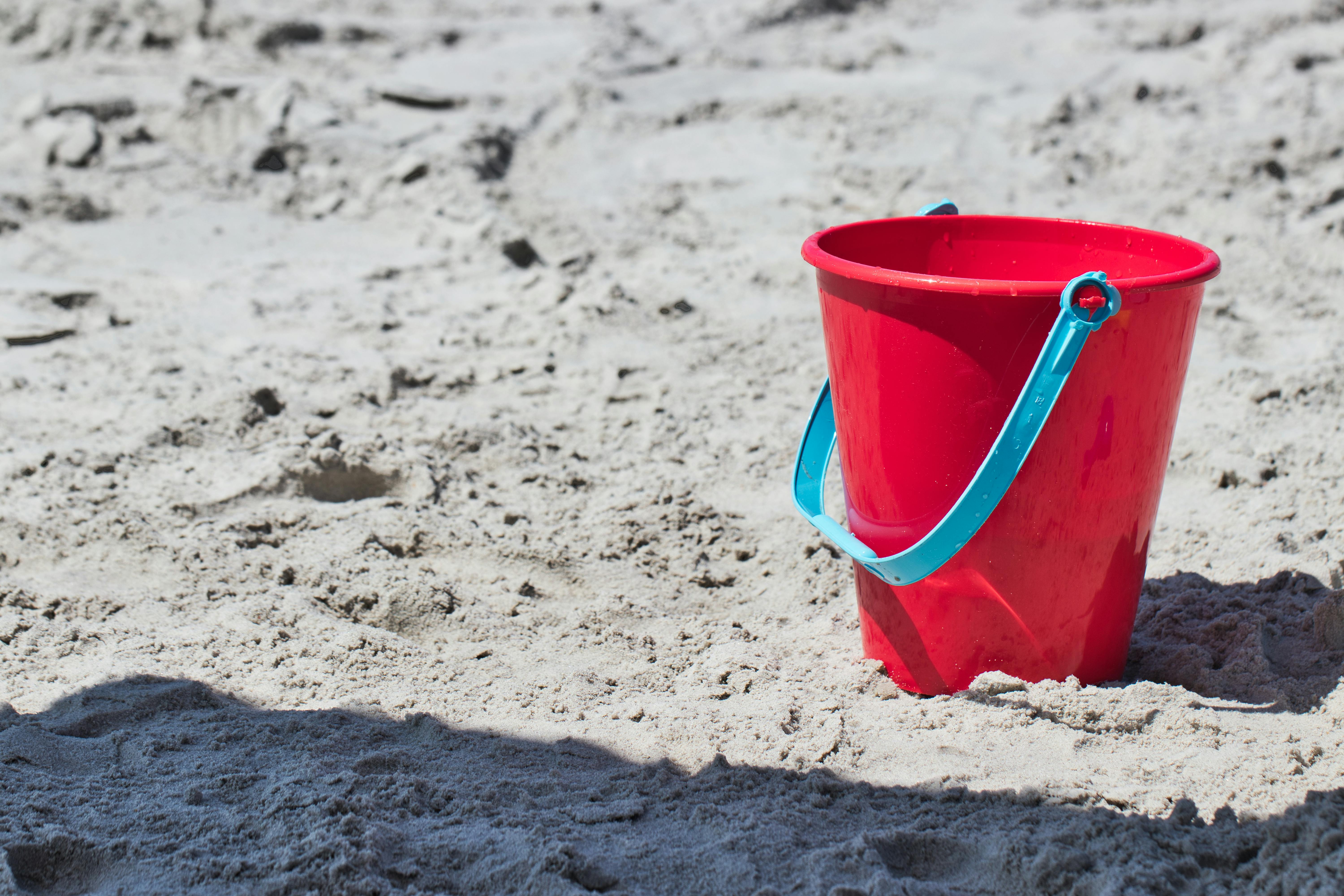 Free stock photo of beach, bucket, red