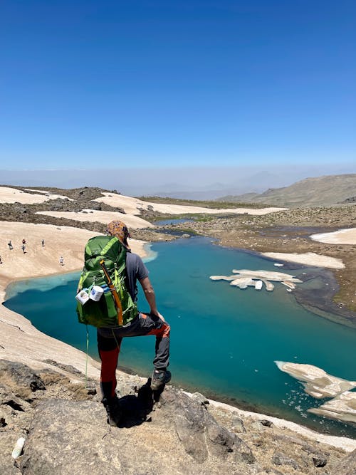 Hiker Standing near a Lake