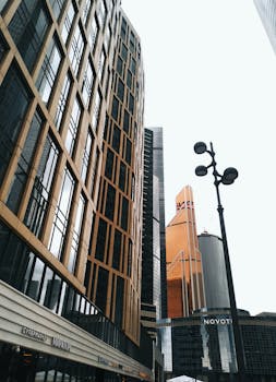 High-rise skyscrapers in the modern Moscow cityscape, showcasing architectural design.