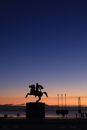 Silhouette of a Knight on a Horse monument at Dusk
