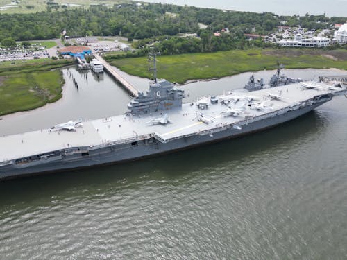 Military Ship in a Harbor 