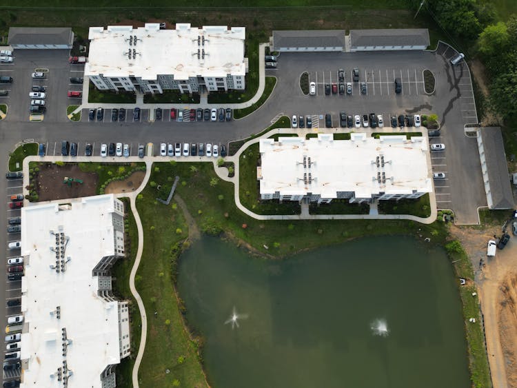 Stream By The Parking Lot Seen From Above 