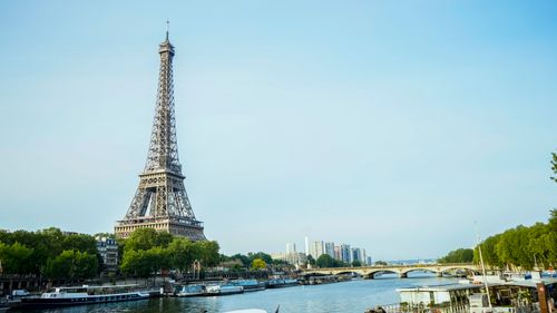 Free Stunning view of the Eiffel Tower and Seine River in Paris, France. Stock Photo