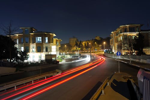 Long Exposure of Car Lights on the Street in City in the Evening 