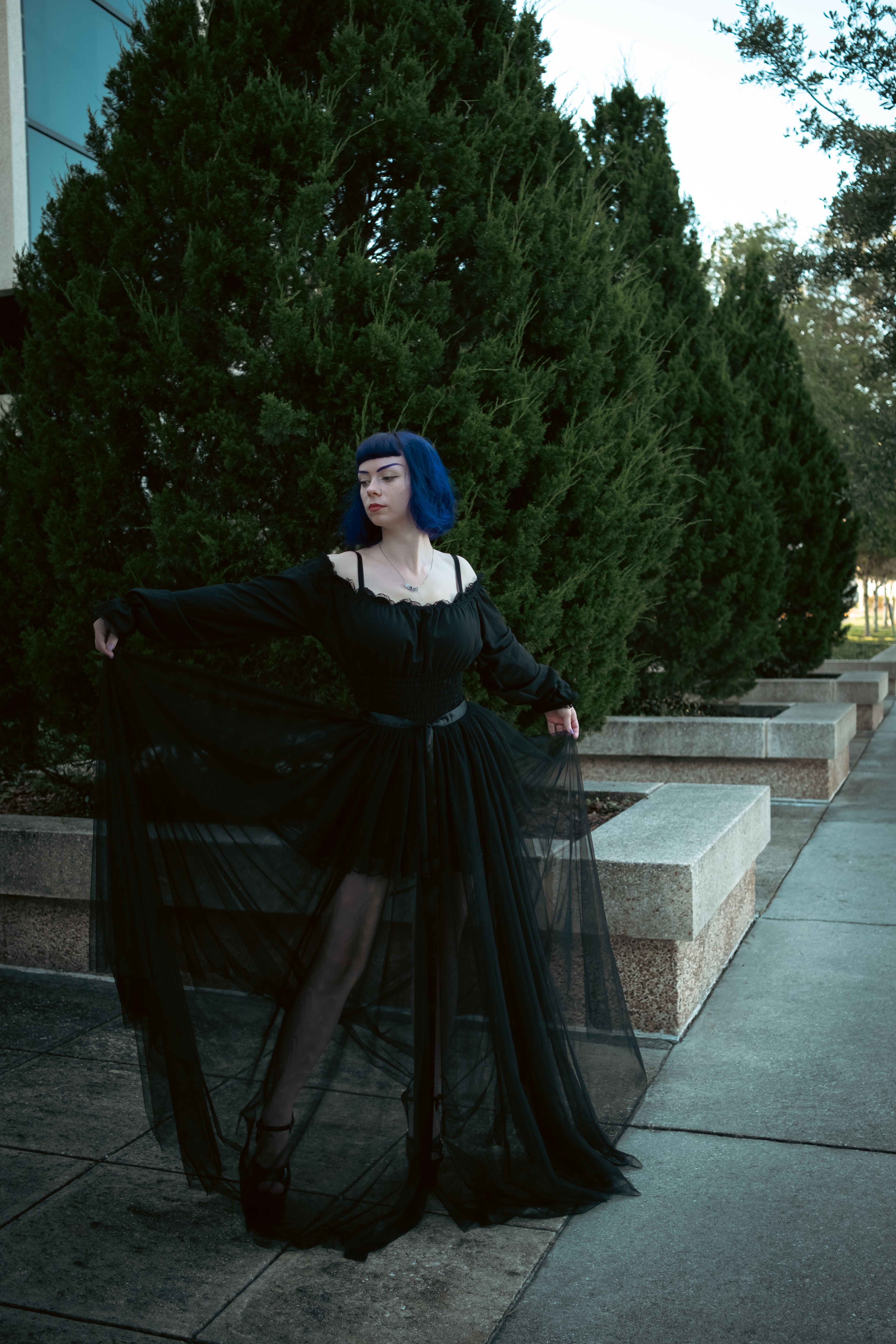 Woman with Blue Hair and in Black Dress  Free Stock Photo