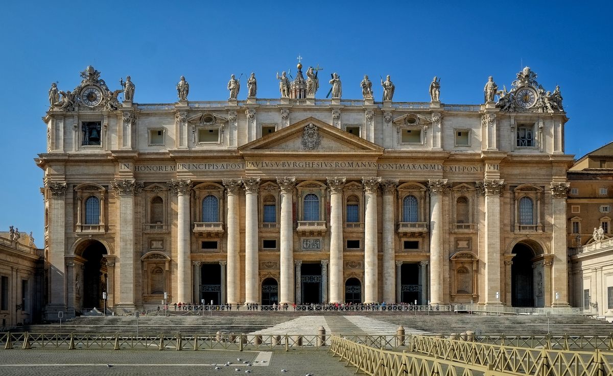 Front facade of St Peter's Basilica in Vatican City