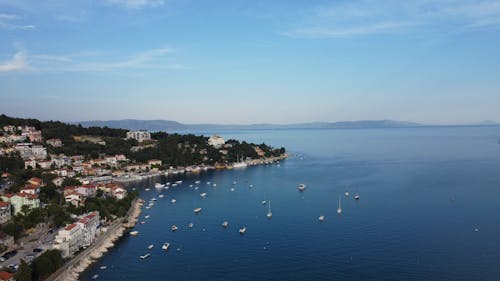 An Aerial Shot of a Coast under a Blue Sky