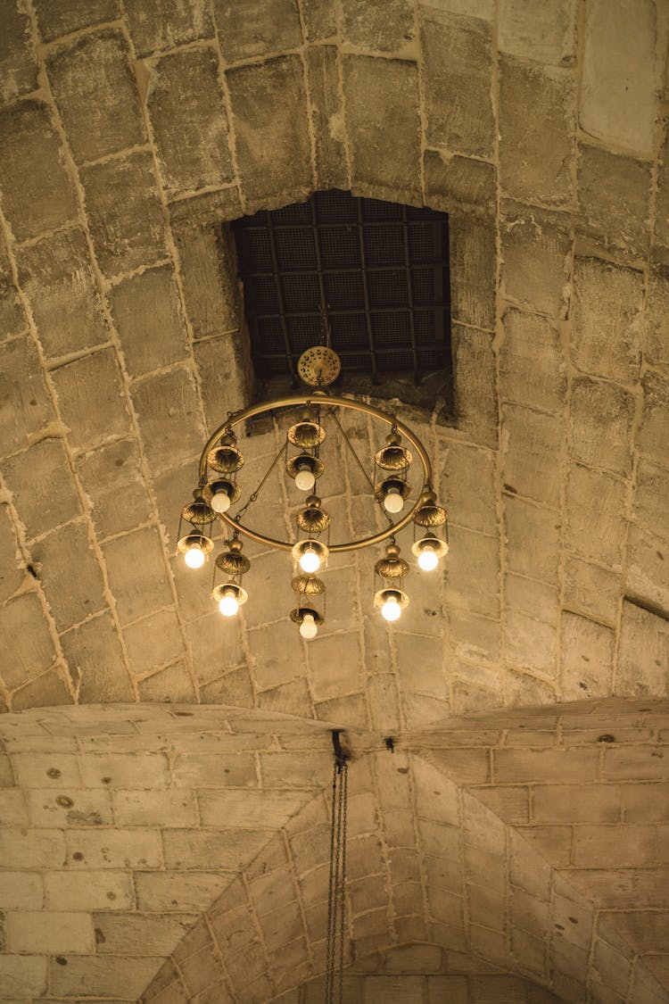 Chandelier Pending From Stone Vault