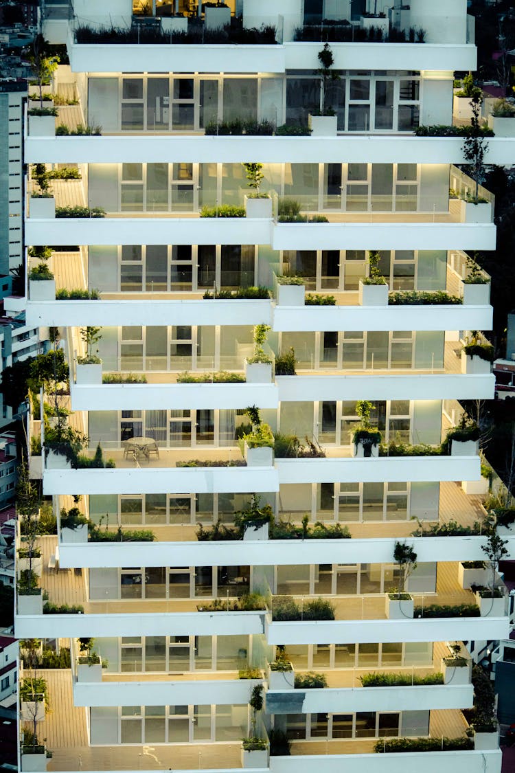 Residential Building With Small Balcony Gardens