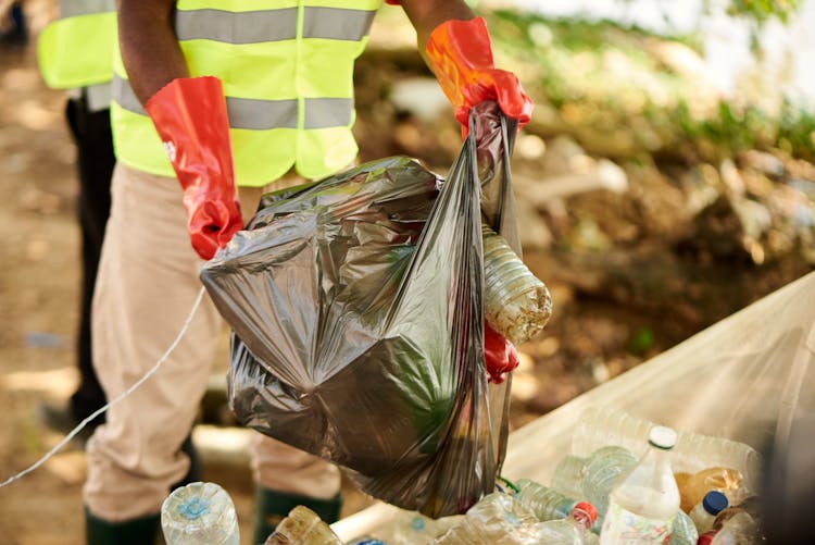 Cleaner Holding Bag With Plastic Bottles