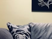 Focus Photography of Gray and Black Floral Throw Pillow