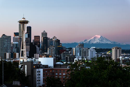 Modern City Downtown next to Winter Mountain 