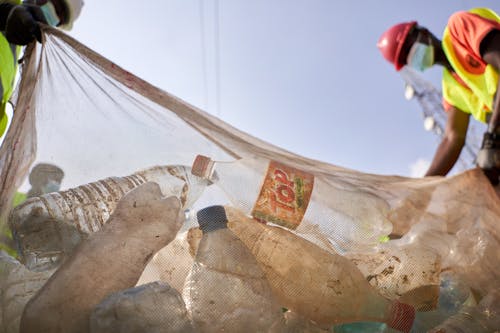 Plastic Bottles in a Mesh Bag