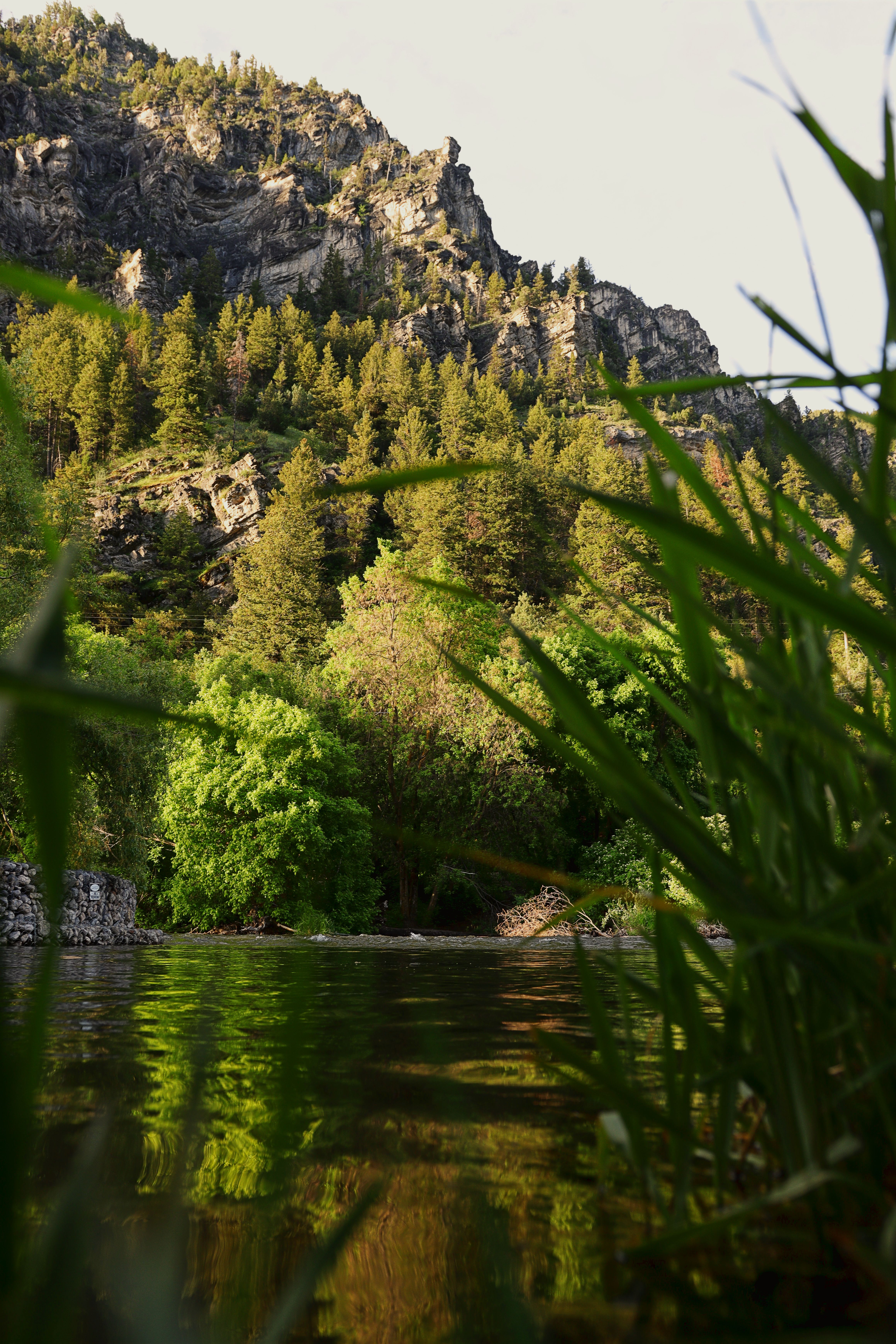 Peaceful landscape with mountains, trees, and river in Logan, Utah, USA.
