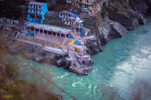 Village by Bhagirathi River in India