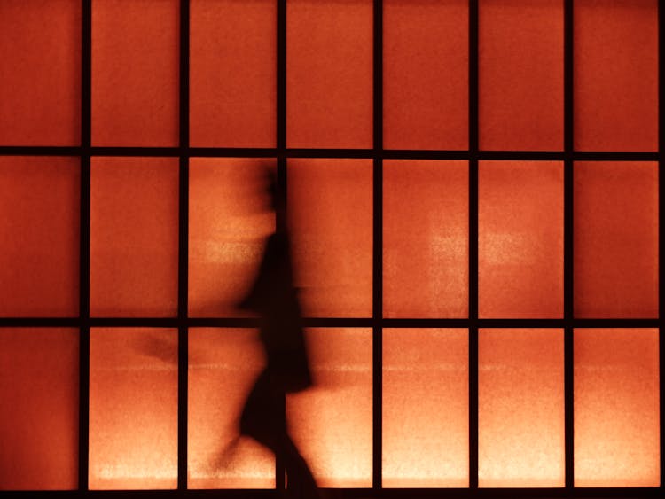 A Blurry Silhouette Of A Person Walking