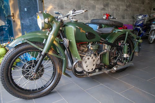 Retro Motorbike in Garage