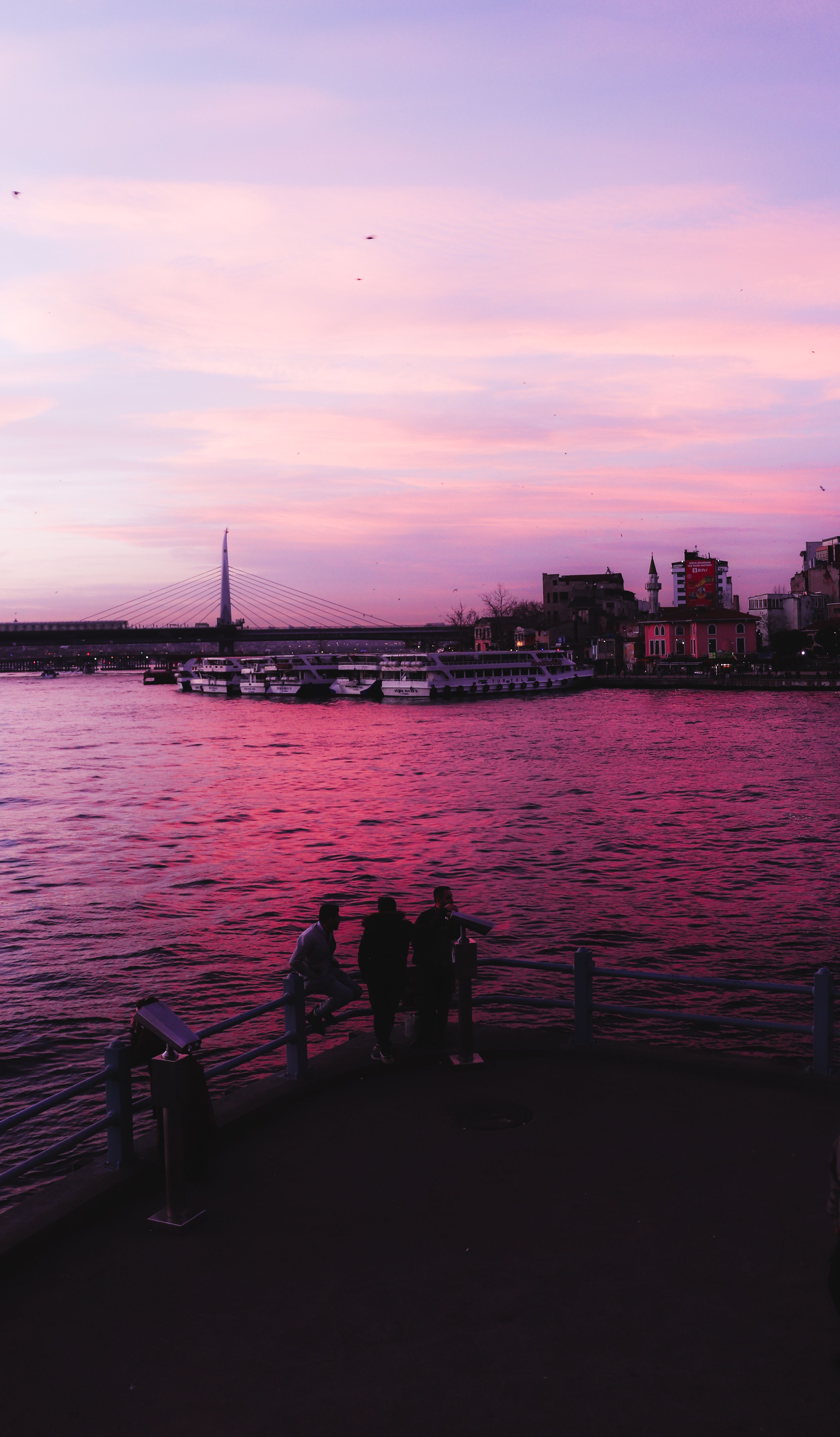 Silhouette of People Standing on Dock during Sunset · Free Stock Photo