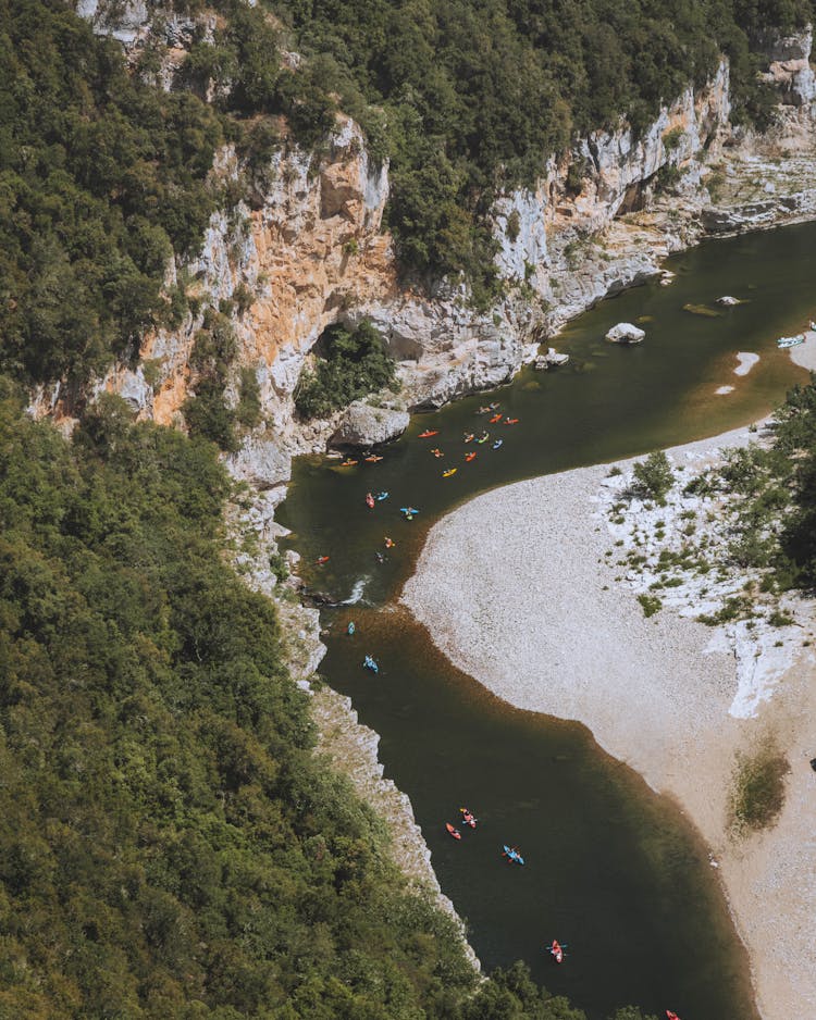 Canoes On River