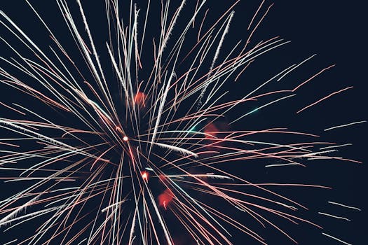 漆黑的夜空中，色彩缤纷的烟花绽放，捕捉到了庆祝和欢乐的本质