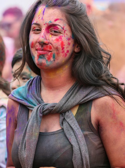 Free Woman in Grey Tank Top With Pink and White Face Paint Stock Photo