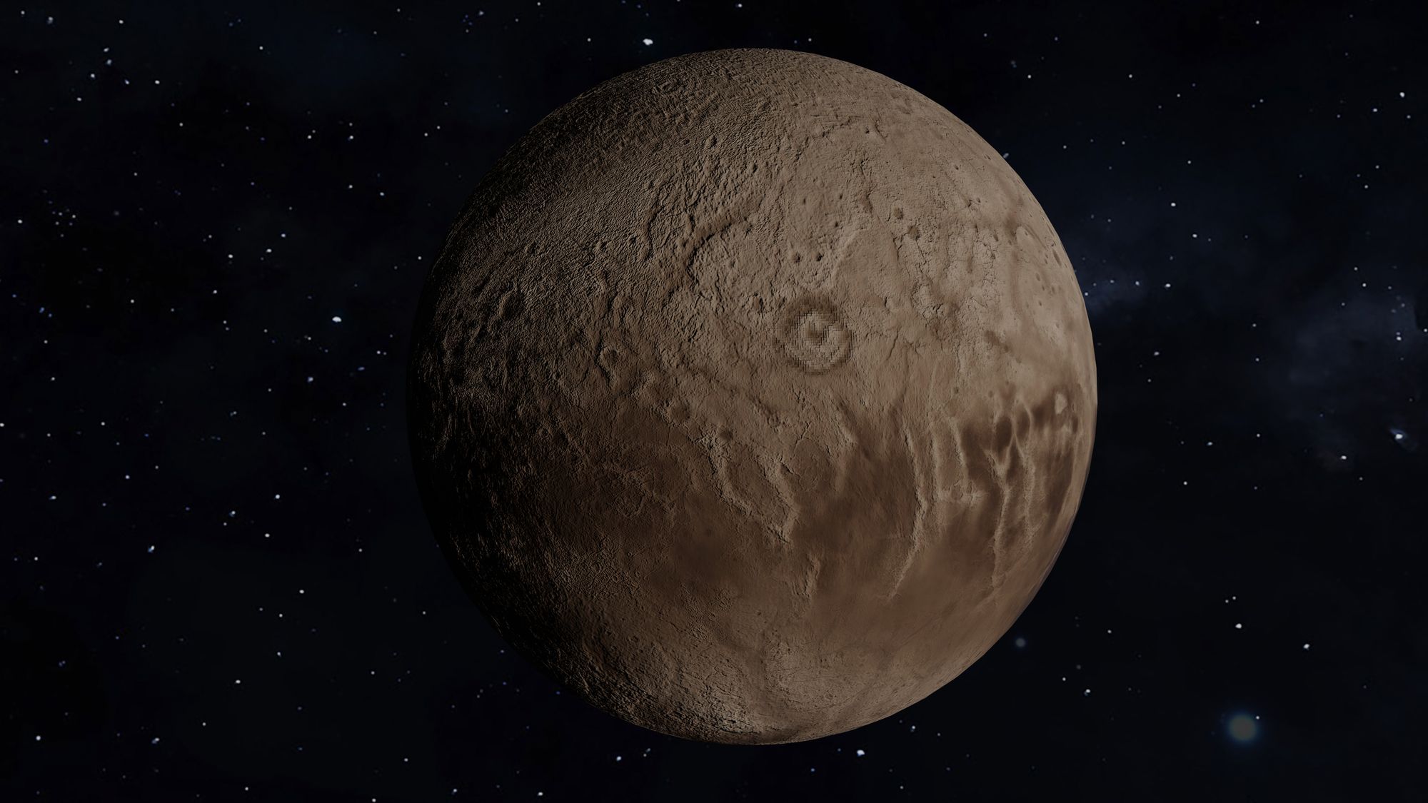 Detailed high-resolution image of a distant planet with rocky surface.