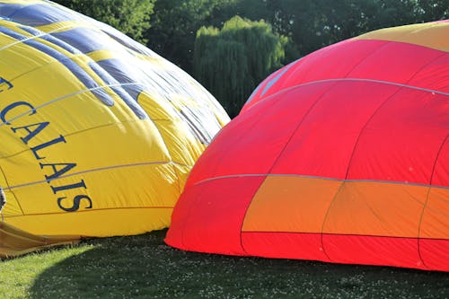 Free Yellow Red and Blue Inflatable Balloons on Green Grass Field Stock Photo