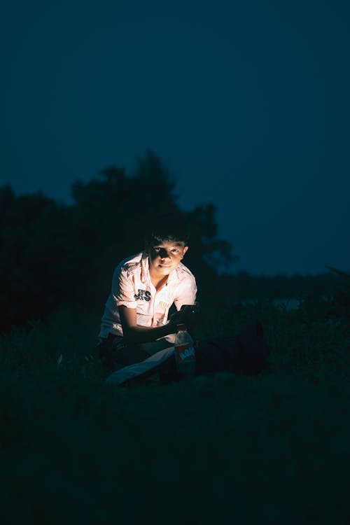 Free Photo of a Boy with a Flashlight Stock Photo