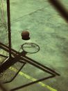 Basketball on Basketball Hoop