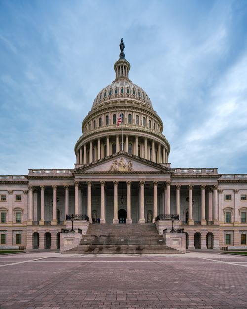 Free Stunning low angle view of the iconic United States Capitol Dome in Washington DC. Stock Photo