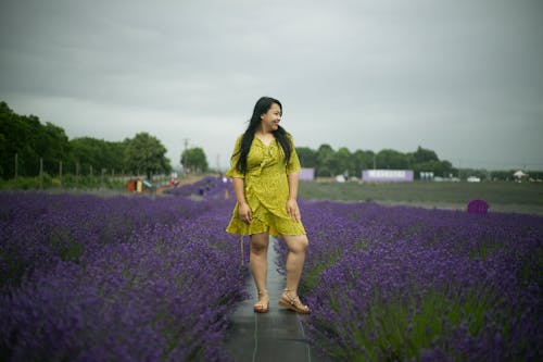 A Woman Posing in the Lavender Field