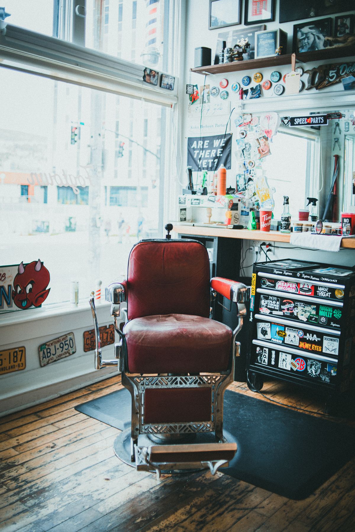 Classic barber studio interior with red chair