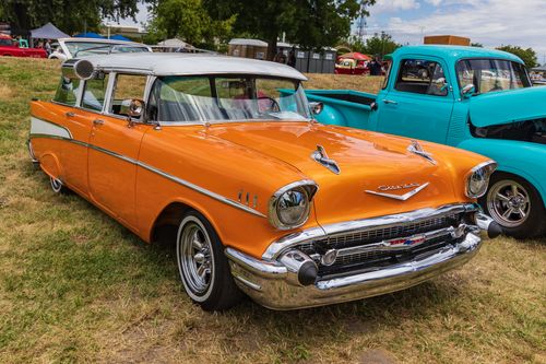 Free Vintage orange Chevrolet Bel Air displayed at a car show in Modesto, California. Stock Photo