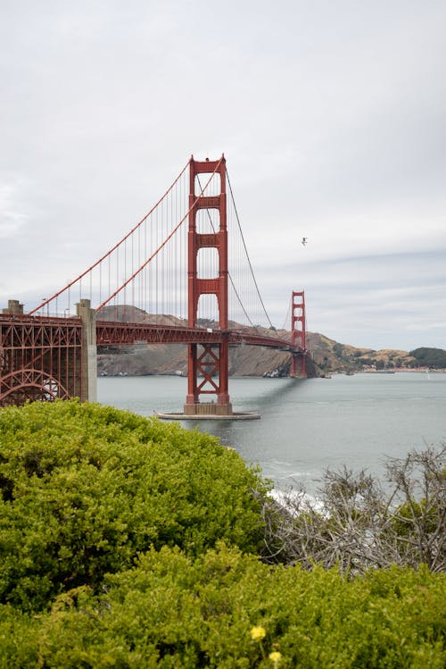 Suspension Bridge Under Cloudy Sky