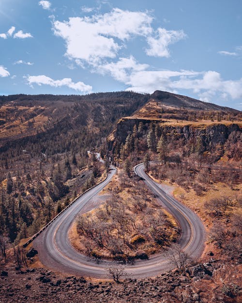 Road Taking a U-shape in Mountains