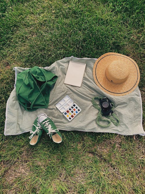 Picnic Blanket on the Green Grass