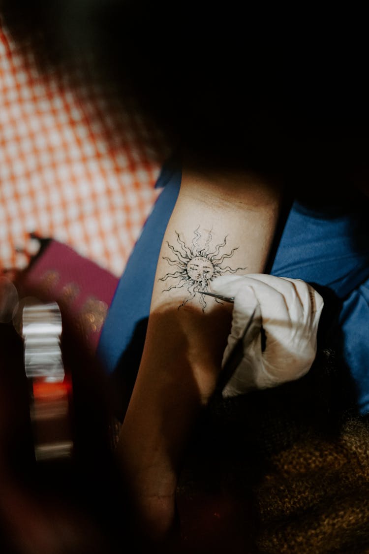 Close Up Of Hand Tattooing On Arm