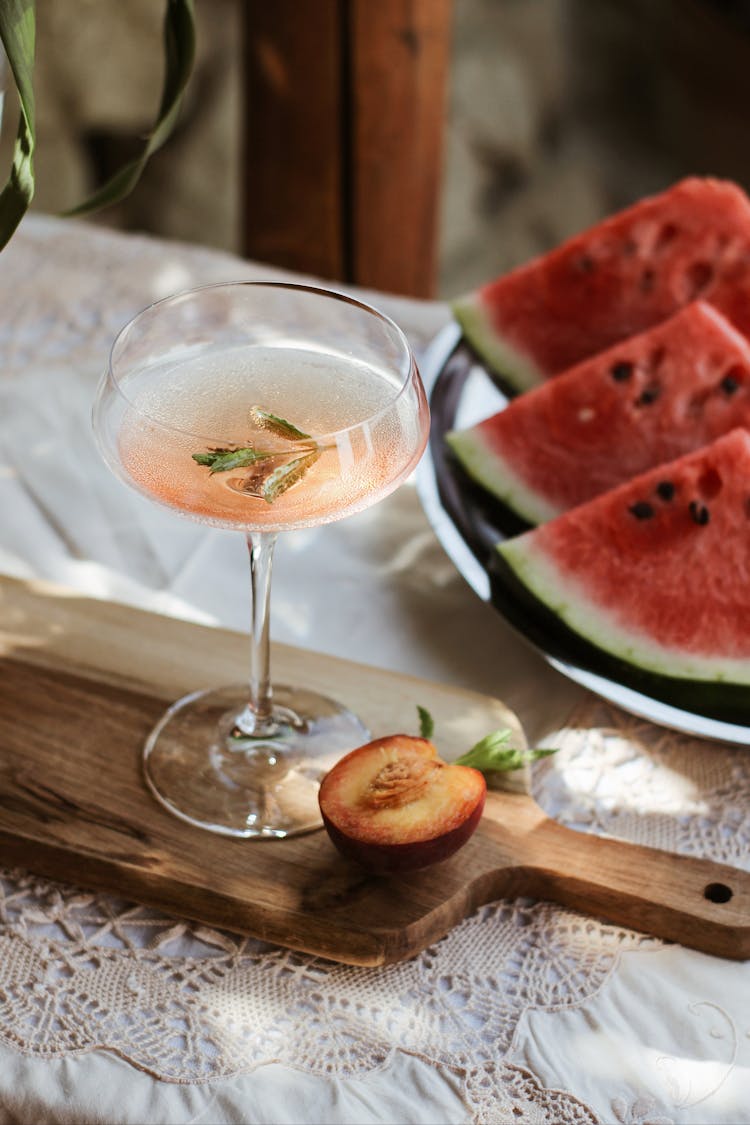 Drink Near Peach And Watermelon